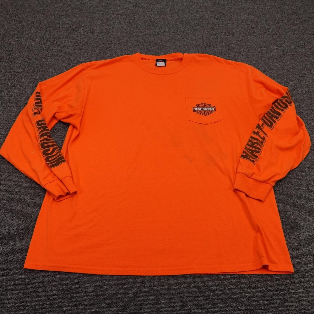 Harley-Davidson Shirt Mens 2XL Orange Long Sleeve Mount Rushmore Graphic Tee